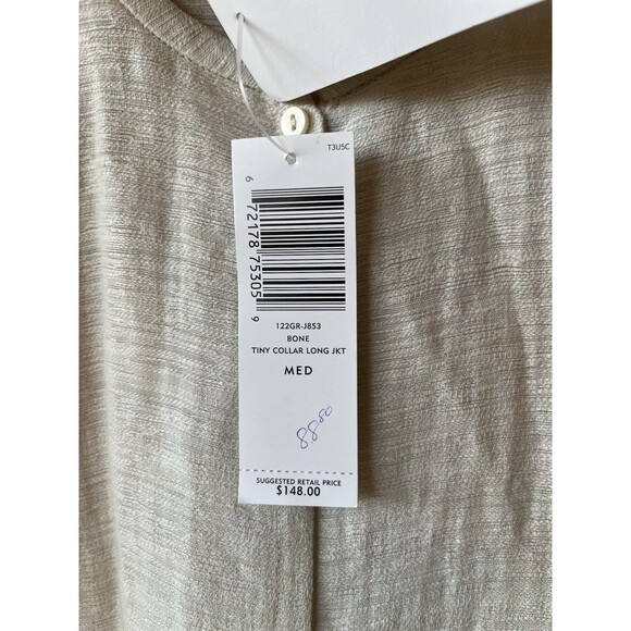 Eileen Fisher womens Tiny Collar Long Jacket size Medium Bone Linen Granito $148 - Picture 4 of 6